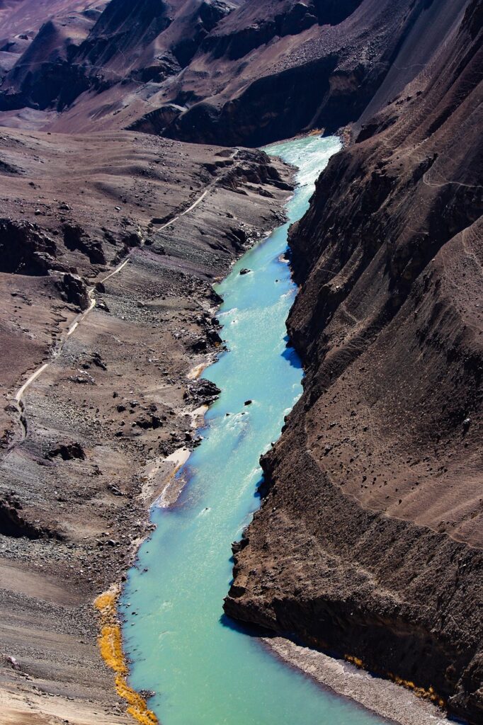 river, valley, leh, ladakh, landscape, water, nature, mountain, rock, travel, mountains, scenic, photography, top