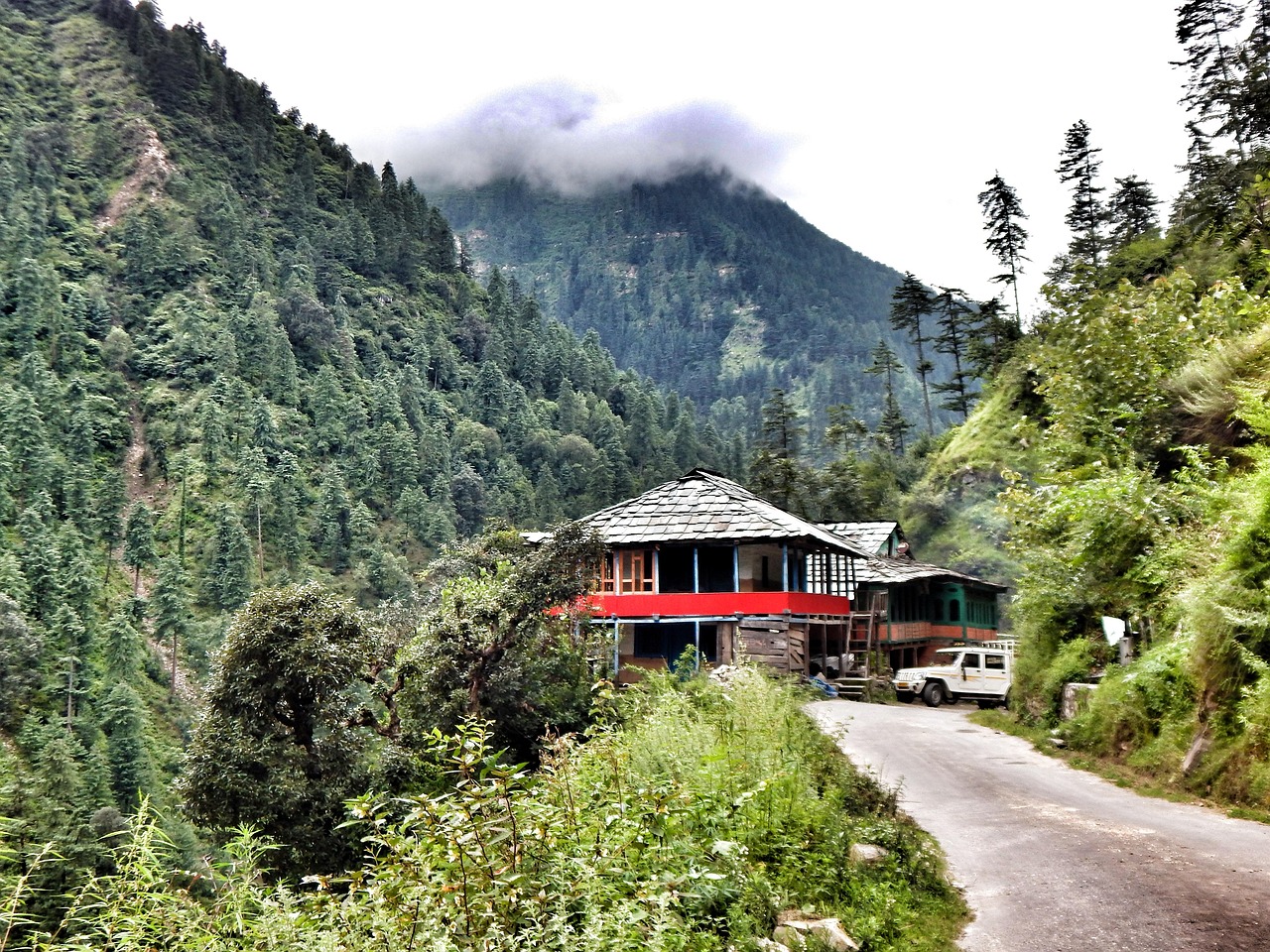 tirthan valley, great himalayan national park, himachal pradesh, himalayas, mountains, scenery, valley, nature, mount, landscape, outdoor, rock, river, range, clouds, india, green, travel, sky, tourism, asia, hill, blue, tree, field, scenic, agriculture, scene, blue sky, environment, rural, summer, tibet, water, color, high, plantation, forest, hippie, charas, chilum