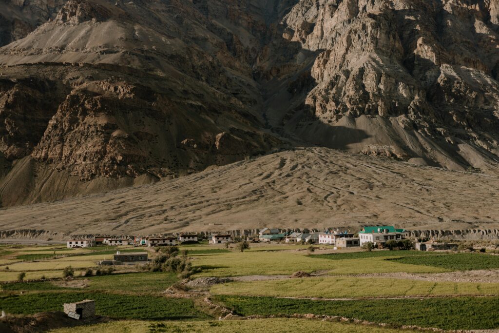 A breathtaking view of Marango Rangarik village nestled in Spiti Valley, Himachal Pradesh, India.